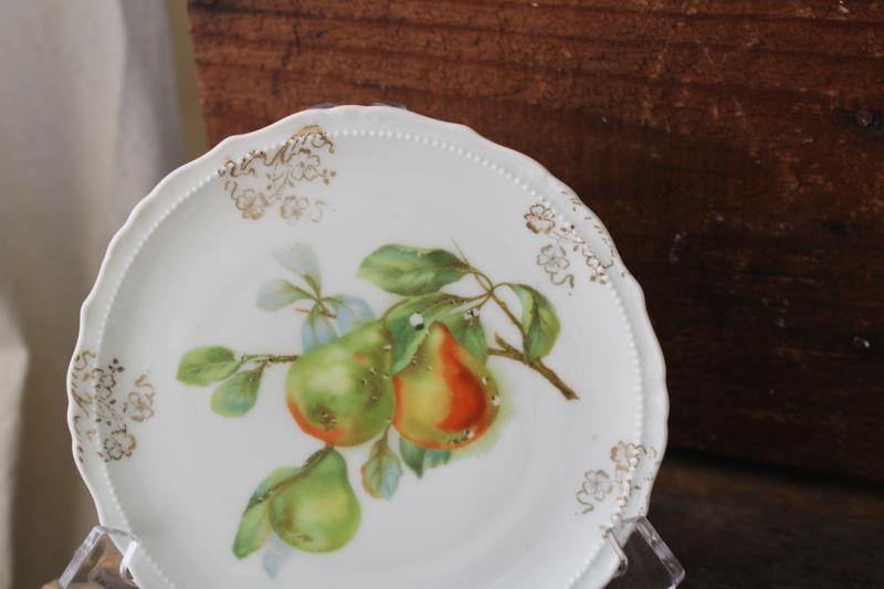 photo of antique fruit pattern china plates, early 1900s vintage dessert set w/ different fruits #7