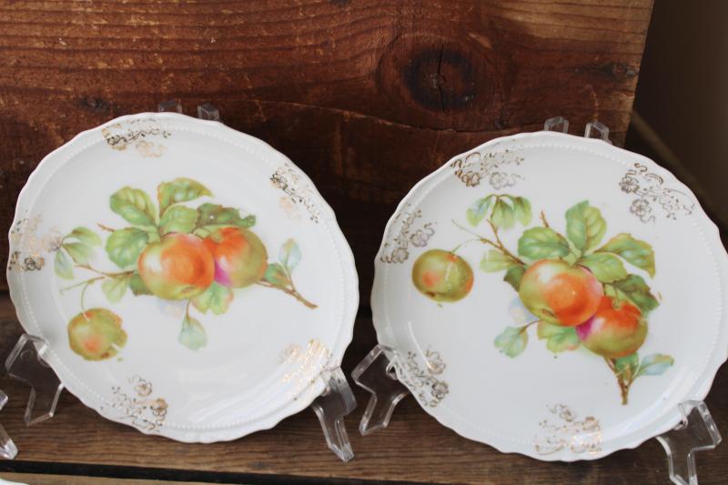 photo of antique fruit pattern china plates, early 1900s vintage dessert set w/ different fruits #8