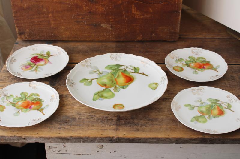 photo of antique fruit pattern china plates, early 1900s vintage dessert set w/ different fruits #13