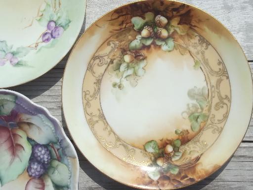 photo of antique fruit plate lot, painted china plates w/ apples, grapes, acorns #6