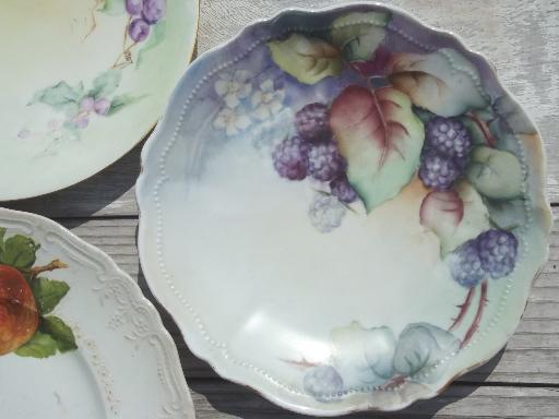 photo of antique fruit plate lot, painted china plates w/ apples, grapes, acorns #8