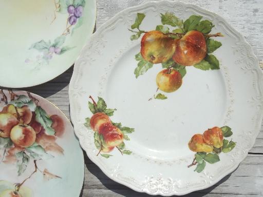 photo of antique fruit plate lot, painted china plates w/ apples, grapes, acorns #9