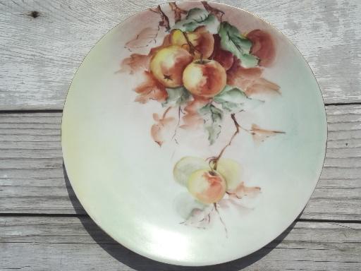 photo of antique fruit plate lot, painted china plates w/ apples, grapes, acorns #12