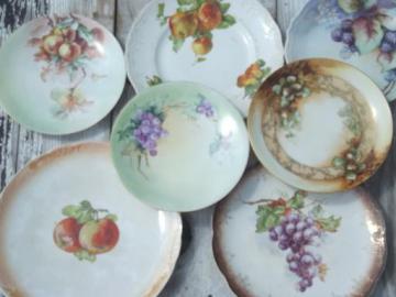 catalog photo of antique fruit plate lot, painted china plates w/ apples, grapes, acorns