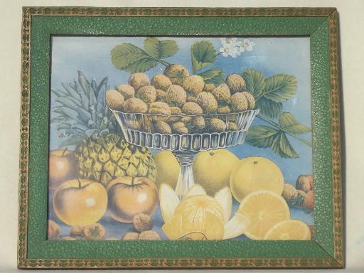 photo of antique fruit print in original painted wood frame, early 1900s vintage #1