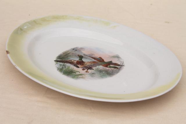 photo of antique game birds china plate w/ flying ducks, shabby old Thanksgiving / Christmas platter #2