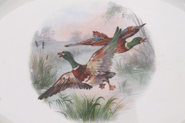 photo of antique game birds china plate w/ flying ducks, shabby old Thanksgiving / Christmas platter #3