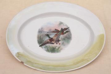 catalog photo of antique game birds china plate w/ flying ducks, shabby old Thanksgiving / Christmas platter