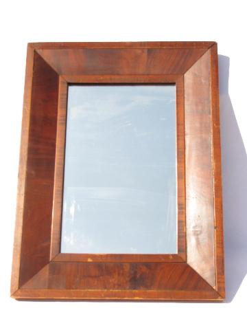 photo of antique gentleman's shaving mirror, old veneer inlay beveled wood frame #1