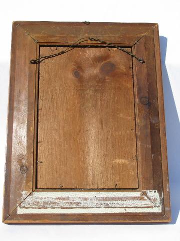 photo of antique gentleman's shaving mirror, old veneer inlay beveled wood frame #3