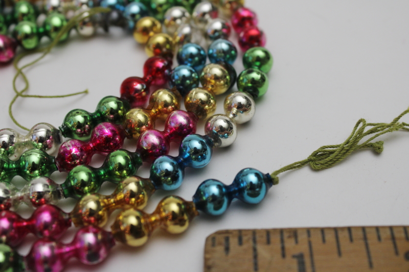 photo of antique glass bead Christmas garland, string for double bubble hourglass shape beads  #2