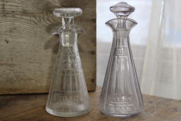 antique glass bottles, oil and vinegar etched glass EAPG cruets vintage 1914