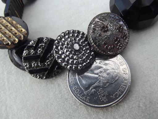 photo of antique glass buttons, art deco vintage jet black button charm string #5