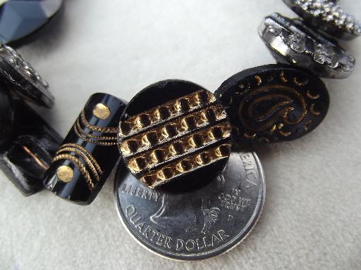 photo of antique glass buttons, art deco vintage jet black button charm string #6