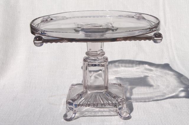 photo of antique glass cake stand, circle in square EAPG vintage early 1900s pedestal plate #1