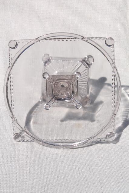 photo of antique glass cake stand, circle in square EAPG vintage early 1900s pedestal plate #7