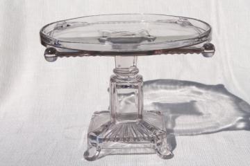 catalog photo of antique glass cake stand, circle in square EAPG vintage early 1900s pedestal plate