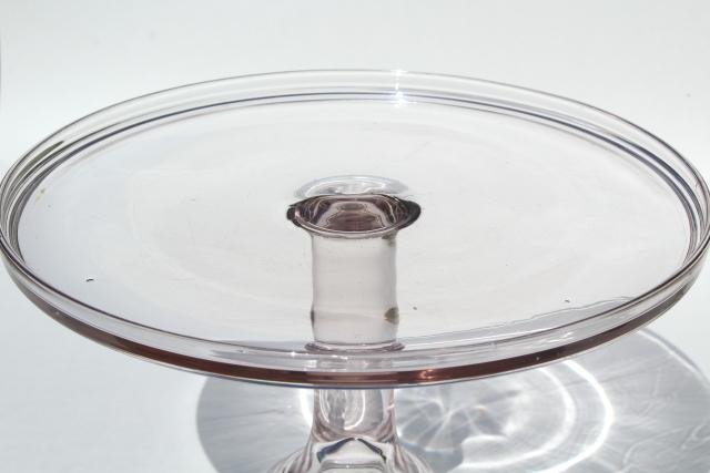 photo of antique glass cake stand, early 1900s vintage bakery pedestal plate, sun purple lavender glass #2