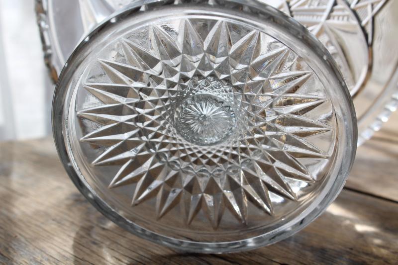 photo of antique glass cake stand, heavy pressed glass McKee sunbeam pattern vintage 1900 #6