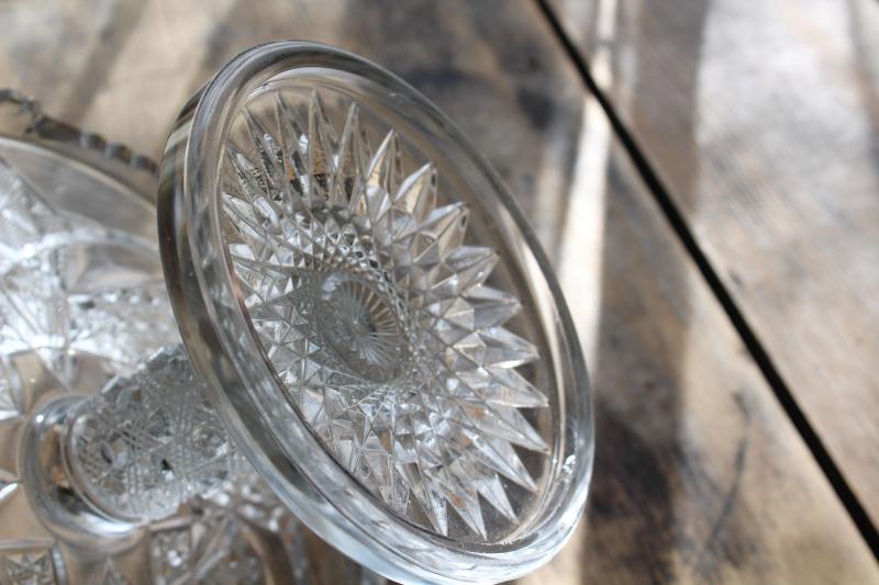 photo of antique glass cake stand, heavy pressed glass McKee sunbeam pattern vintage 1900 #12