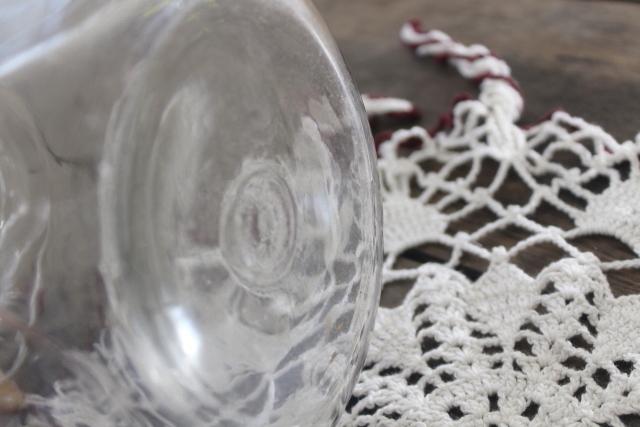 photo of antique glass canister jars, vintage store counter candy barrels w/ crochet lace fly covers #2