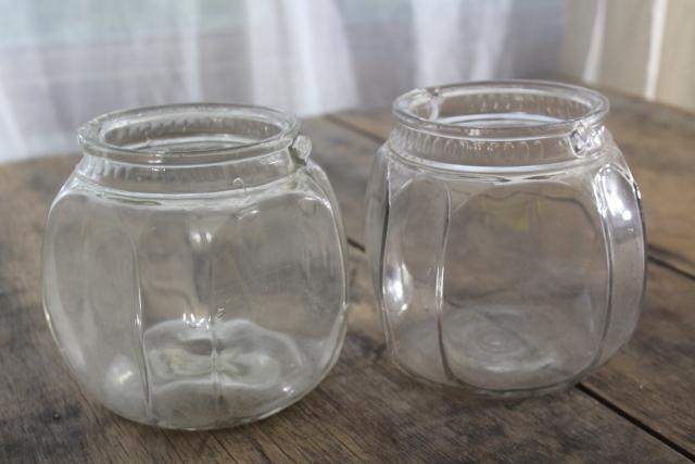 photo of antique glass canister jars, vintage store counter candy barrels w/ crochet lace fly covers #3