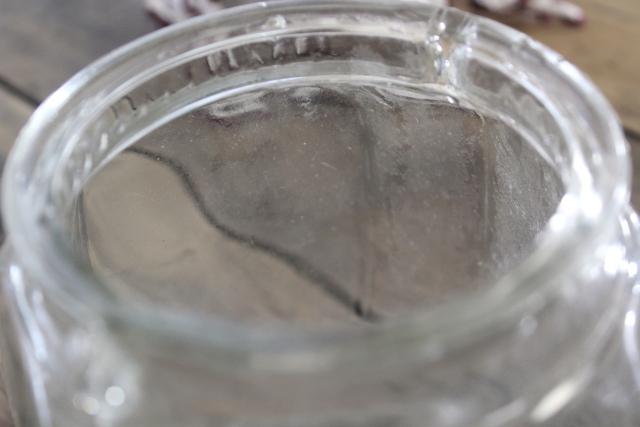 photo of antique glass canister jars, vintage store counter candy barrels w/ crochet lace fly covers #8