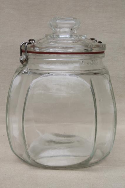 photo of antique glass canning jar canister w/ Weck style wire closure, embossed patent date 1900 #3