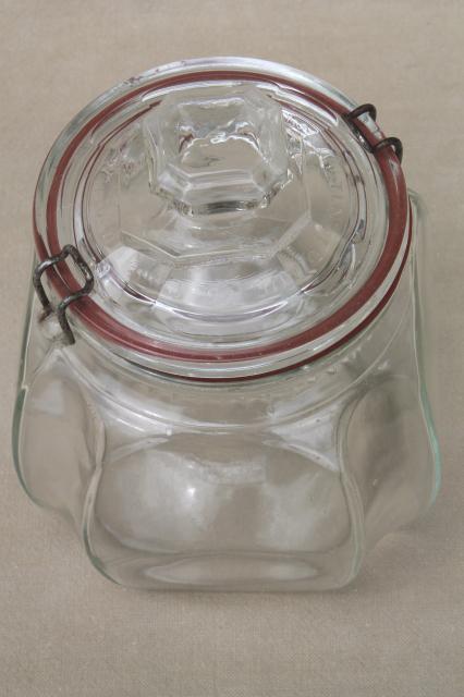 photo of antique glass canning jar canister w/ Weck style wire closure, embossed patent date 1900 #8