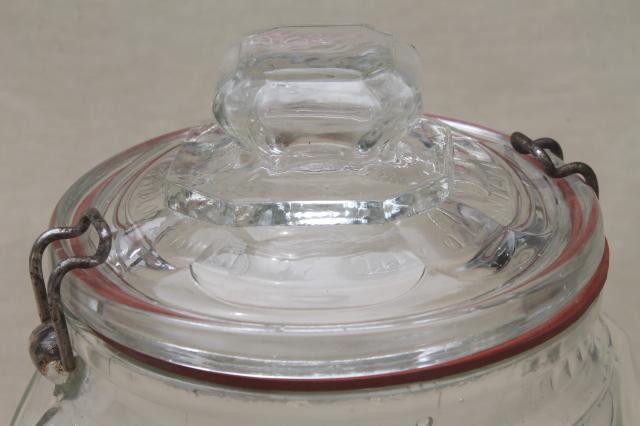 photo of antique glass canning jar canister w/ Weck style wire closure, embossed patent date 1900 #9