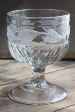 catalog photo of antique glass celery vase or large goblet, frosted leaf cut ivy EAPG 1800s vintage