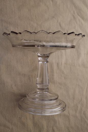 photo of antique glass comport, tall glass compote bowl or fruit stand pedestal dish #7