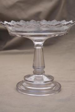 catalog photo of antique glass comport, tall glass compote bowl or fruit stand pedestal dish