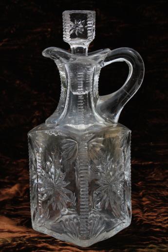 photo of antique glass cruet bottle or syrup jug, EAPG vintage pattern glass pitcher w/ stopper #1