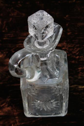 photo of antique glass cruet bottle or syrup jug, EAPG vintage pattern glass pitcher w/ stopper #2