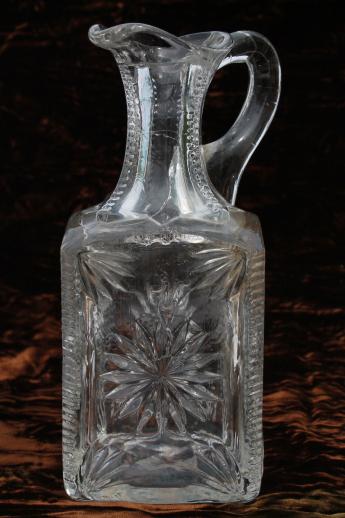 photo of antique glass cruet bottle or syrup jug, EAPG vintage pattern glass pitcher w/ stopper #4