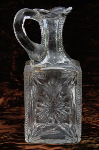 photo of antique glass cruet bottle or syrup jug, EAPG vintage pattern glass pitcher w/ stopper #5