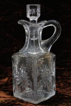 catalog photo of antique glass cruet bottle or syrup jug, EAPG vintage pattern glass pitcher w/ stopper