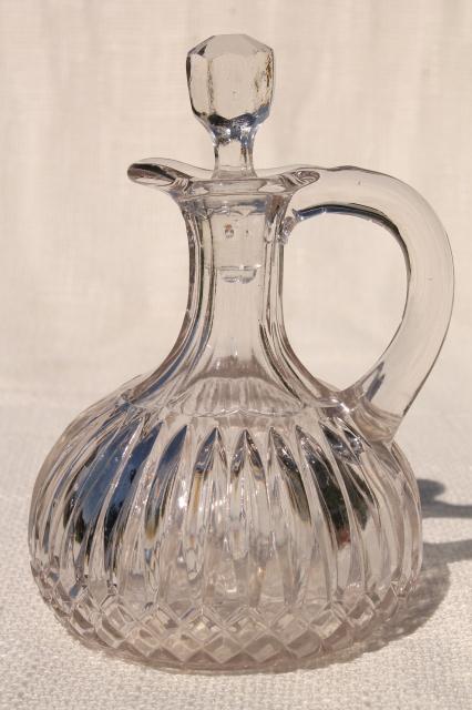 photo of antique glass cruet bottle, pitcher w/ stopper, vintage EAPG pressed pattern glass #2