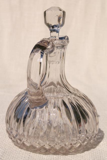 photo of antique glass cruet bottle, pitcher w/ stopper, vintage EAPG pressed pattern glass #3