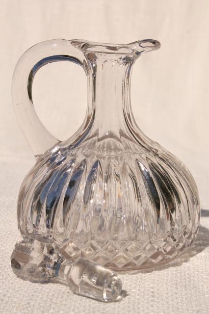 photo of antique glass cruet bottle, pitcher w/ stopper, vintage EAPG pressed pattern glass #4