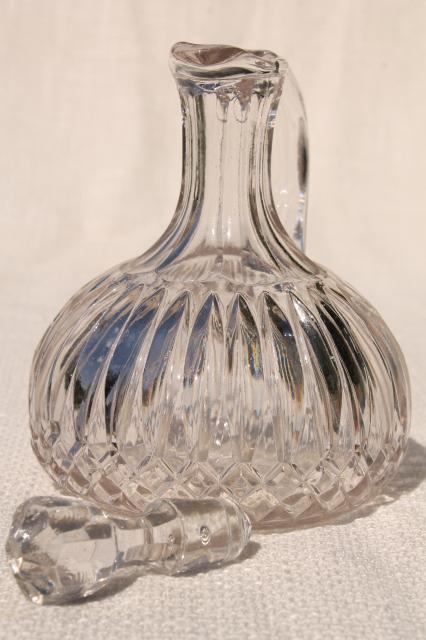 photo of antique glass cruet bottle, pitcher w/ stopper, vintage EAPG pressed pattern glass #5