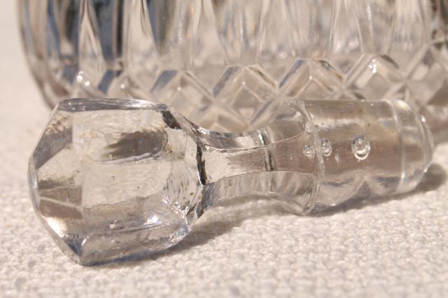 photo of antique glass cruet bottle, pitcher w/ stopper, vintage EAPG pressed pattern glass #8