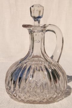 catalog photo of antique glass cruet bottle, pitcher w/ stopper, vintage EAPG pressed pattern glass