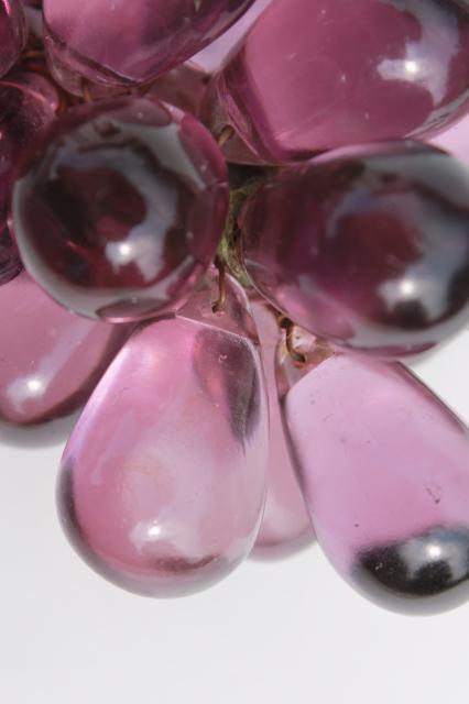 photo of antique glass fruit, amethyst purple & crystal clear glass grapes, early 1900s vintage #3