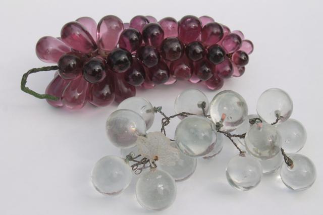 photo of antique glass fruit, amethyst purple & crystal clear glass grapes, early 1900s vintage #5