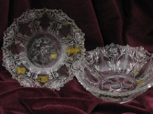 photo of antique glass fruit bowls, puffy roses or carnation pattern goofus glass #1