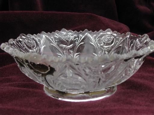 photo of antique glass fruit bowls, puffy roses or carnation pattern goofus glass #3