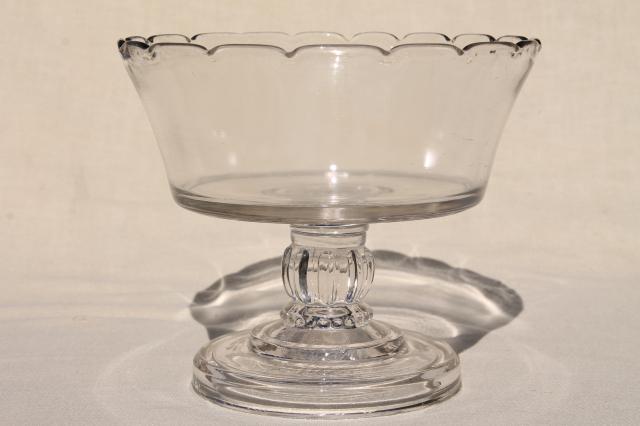 photo of antique glass fruit stand or trifle bowl, heavy old pressed pattern glass #1