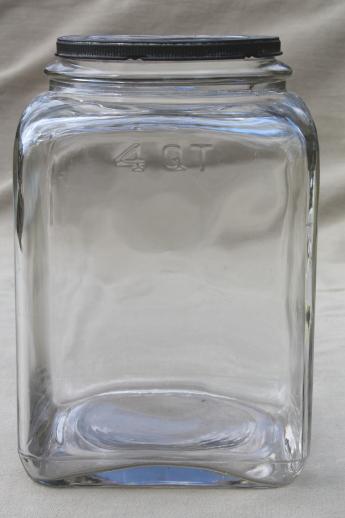 photo of antique glass jar, old store counter canister or butter churn square gallon jar #3